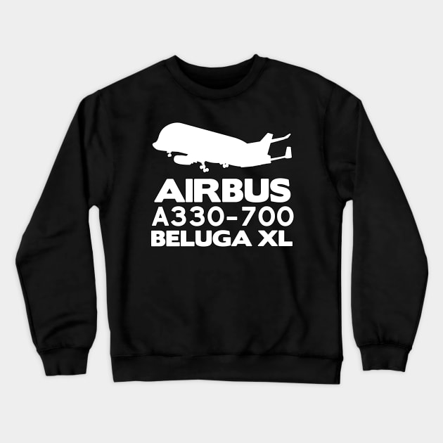 Airbus A330-700 Beluga XL Silhouette Print (White) Crewneck Sweatshirt by TheArtofFlying